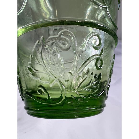 Light Green Glass Wine Bottle & Stopper MCM Vineyard Pattern Embossed Decanter - Picture 15 of 16